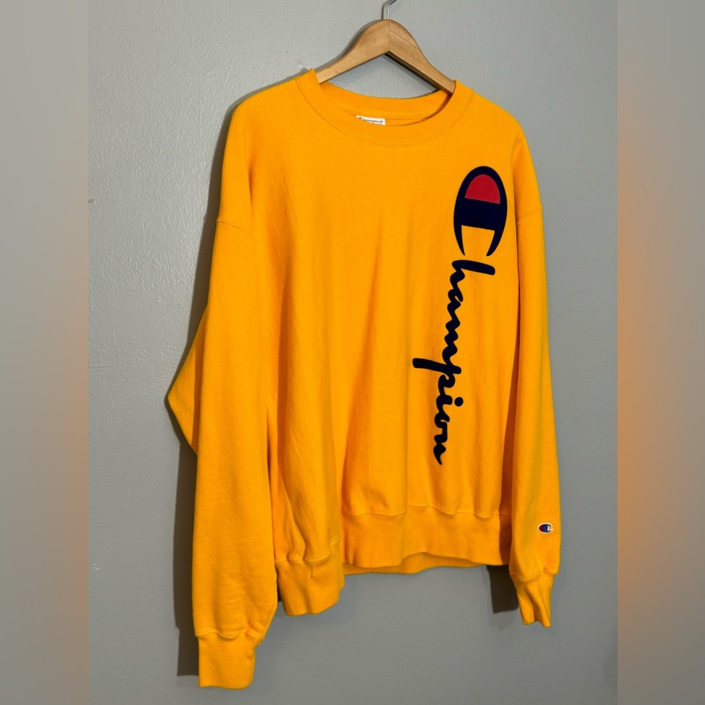 Champion Yellow Reverse Weave Heavyweight Crewneck Sweatshirt | XXL